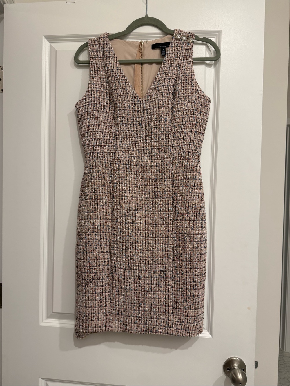 White House Black Market Pink Tweed Sleeveless Sheath Dress